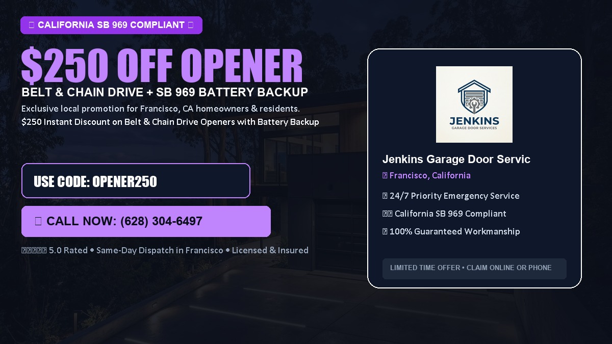 $250 OFF Smart Garage Door Opener Installation (Belt & Chain Drive with California SB 969 Battery Backup) in Francisco, CA